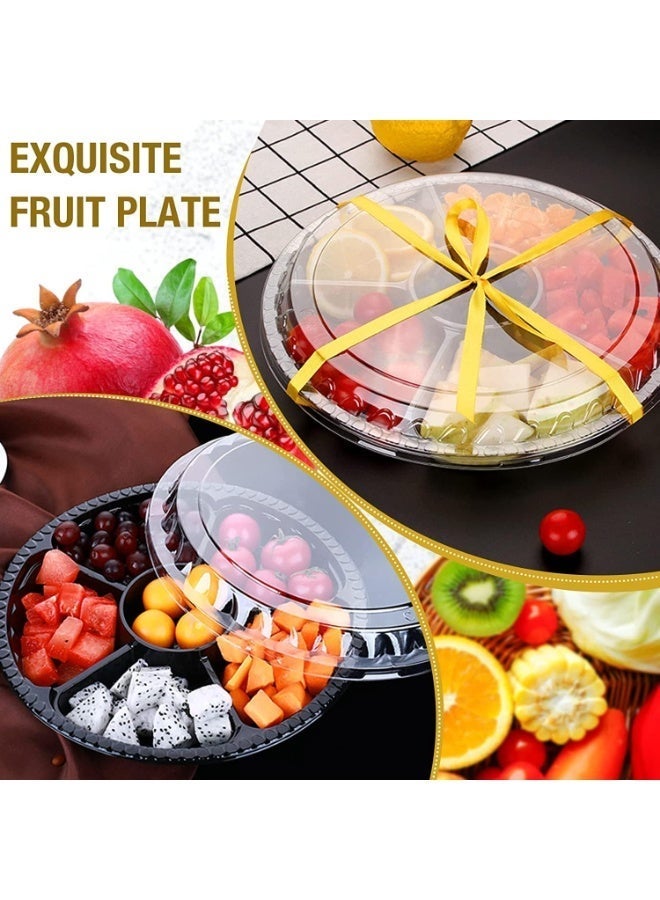 ChicAbode 16 Pcs Round Plastic Appetizer Tray with Lid,Divided Serving Tray, Disposable Food Storage Trays Containers, Plastic Tray Storage,Fruit Platter Trays for Buffet 10.4 Inch (Black, 16) - Image 4